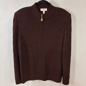 St John Sport EUC Knit Chocolate Brown Zipper Front Cardigan - Sz XL